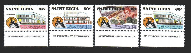 St Lucia. 1988. 917-20. Cooperative Bank, coins, banknotes. MNH.