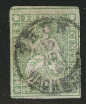 Switzerland Scott 40 Used 1862 cancel Strubel seated Helvetia