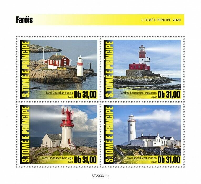 Sao Tome & Principe Lighthouses Stamps 2020 MNH Longstone Lighthouse 4v M/S