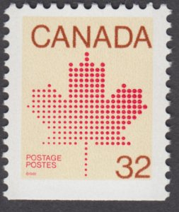 Canada - #924bs Maple Leaf Booklet Stamp w/ Straight Edge Perf. 12 x 12.5 - MNH