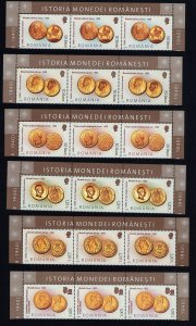 Romania Scott 4788-4793 gold coins on stamps MNH upper row,  3 sets