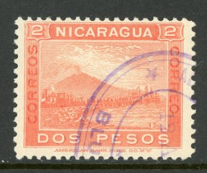 Nicaragua 1900 Momotombo 2 Peso Salmon Scott # 132 VFU W344 ⭐☀⭐☀⭐