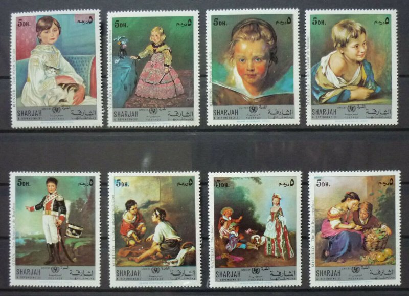 UAR Sharjah - Stamps Paint Painting Portrait Art Cat Children Uniform US 4 