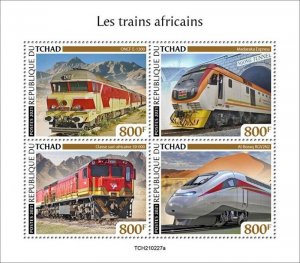 Chad - 2021 African Trains on Stamps - 4 Stamp Sheet - TCH210227a