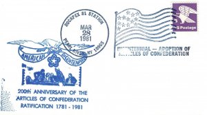 SPECIAL HAND-STAMPED CACHET 200th ANNIVERSARY ARTICLES CONFEDERATION FLAG CANCEL