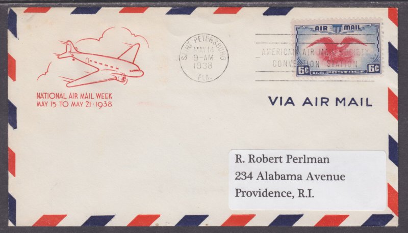 US Planty C23-22 FDC. 1938 6c Air Post w/ St. Petersburg, Florida First-Day X