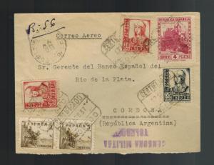 1937 Spain Civil War Censored Cover to Sanus Argentina bank of La Plata