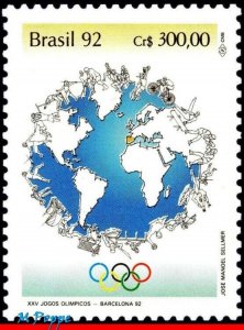 2359 BRAZIL 1992 SUMMER OLYMPICS GAMES, BARCELONA, GLOBE, BIKE, MI# 2464, MNH