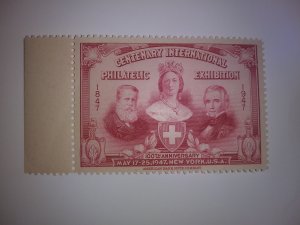 1947 NEW YORK PHILATELIC EXHIBITION W/TAB NEVER HINGED SINGLE GEM !!!