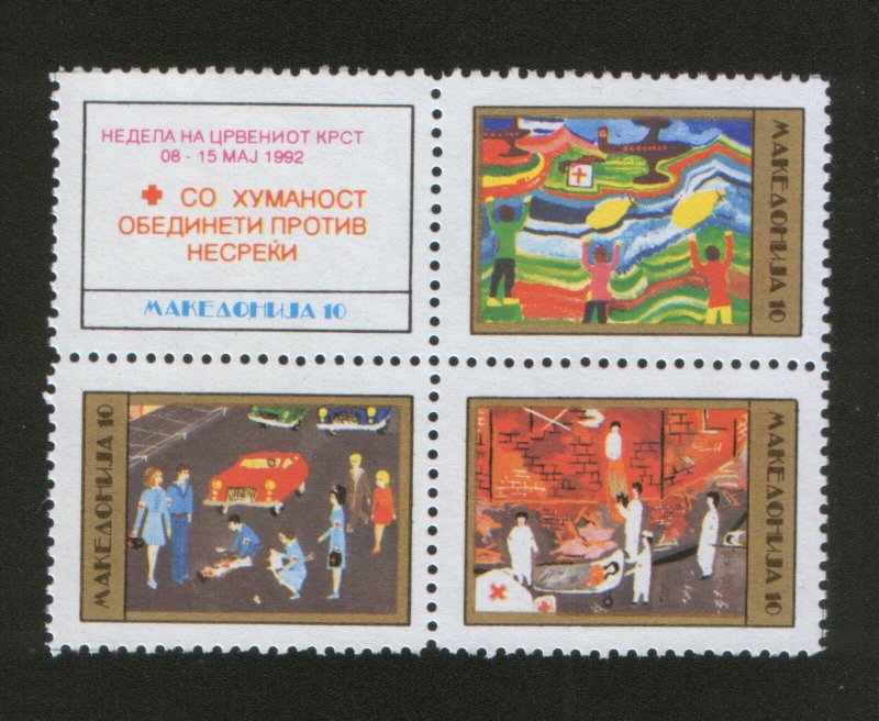 MACEDONIA-MNH** BLOCK OF 4 STAMPS-RED CROSS-1992.