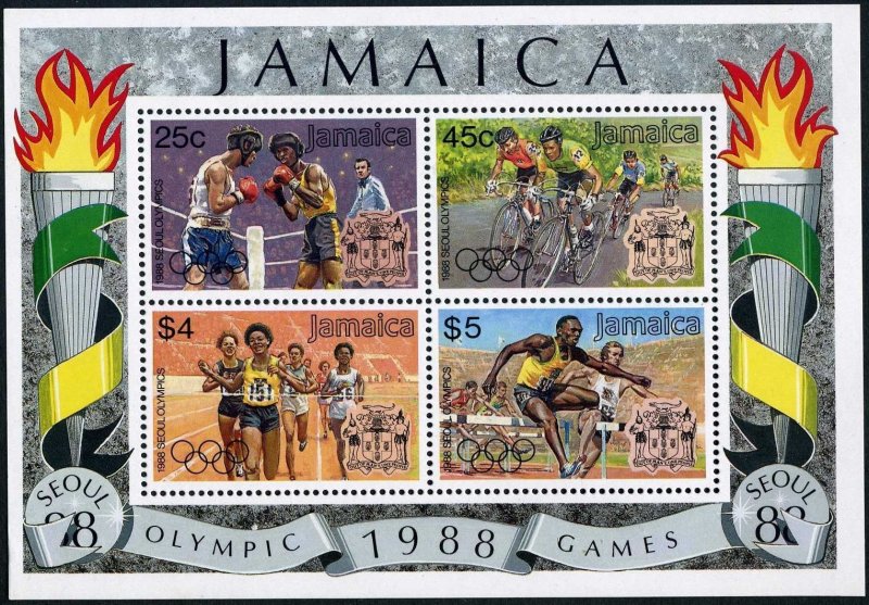 Jamaica 694-697,697a,MNH. Olympics Seoul-1988.Boxing,Bicycling,Running,Hurdling.