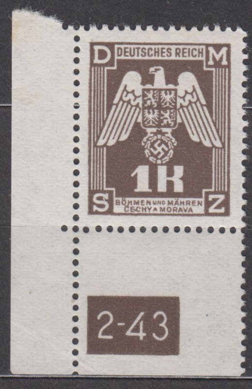 Bohemia & Moravia 1943 Scott #O18 Plate 2-43 MNH