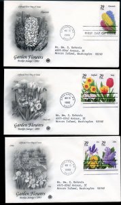US 2760-2764 Garden Flowers Bklt Addr PCS cachet set 3 FDC