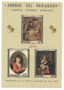 PARAGUAY 1967 FAMOUS PAINTINGS ART PAINTING SOUVENIR SHEET IMPERFORATED MNH