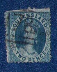 QUEENSLAND SCOTT #8 MISPERF ROUGH PERF BLUE F-VF (AUSTRALIAN STATES):