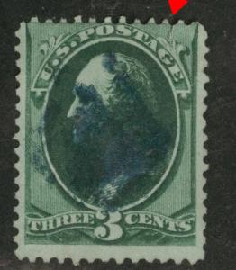 USA Scott 158 rich color blue cancel, tear at top right
