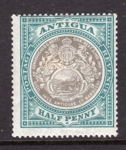 Antigua 1909 Seal of the Colony 1/2p Watermark CC Bluish Paper Mint #21a CV$100