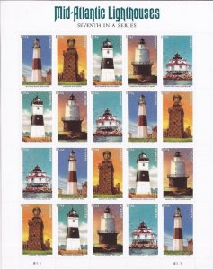 US Stamp - 2021 Mid-Atlantic Lighthouses - Sheet of 20 Forever Stamps #5621-5