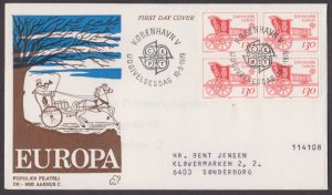 DENMARK - 1979 EUROPA HISTORY OF THE POST LETTER MAIL CARIOLE - BLK-4 FDC