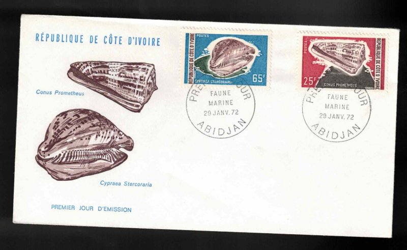 IVORY COAST FDC - 1972 Sea Shells