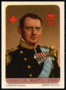 Vintage Denmark Poster Stamp King Frederick IX Red Cross MNH