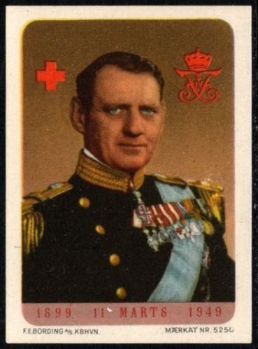 Vintage Denmark Poster Stamp King Frederick IX Red Cross MNH