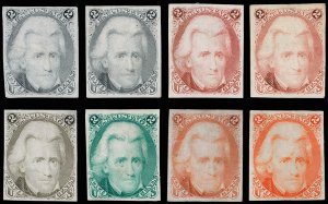 U.S. #73-TC3c Trial Color Plate Proofs on India Paper, Group of 8, 5 Colors