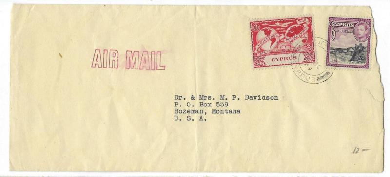 1948 British Cyprus To USA, Montana Airmail  Cover - (FF69)