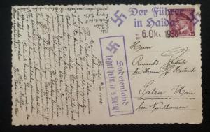 1938 Haida Sudetenland Germany RPPC Postcard Cover Provisional Cancel Third Reic