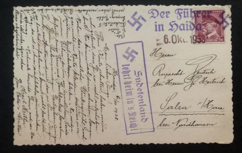 1938 Haida Sudetenland Germany RPPC Postcard Cover Provisional Cancel Third Reic