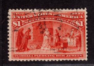 $US Sc#241 used, fine-VF+, tiny perf thin at bottom o/w sound! Cv. $575