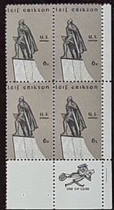 US Scott # 1359; 6c Lief Erikson from 1968; zip block of 4; MNH, og; VF;