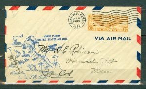 US 1934 FIRST FLIGHT AIR MAIL COVER FROM HAWAII to CAPE COD...#C19