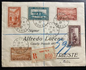 1937 Rabat French Morocco Registered Cover To Trieste Italy Sc#C15-16