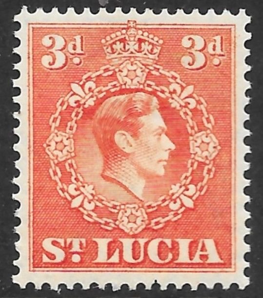 St. Lucia Scott 117 MLH 3d red orange King George VI Issue of 1943