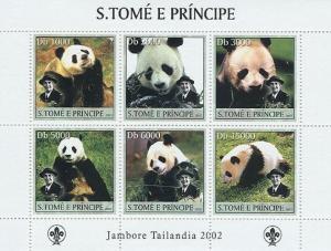 SAO TOME E PRINCIPE 2003 SHEET JAMBOREE SCOUTS PANDA BEARS WILDLIFE st3231