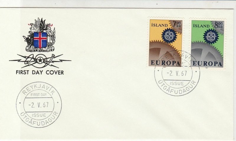 Iceland 1967 Europa Crest Reykjavik Double Cancel FDC 2x Stamps Cover Ref 25637 