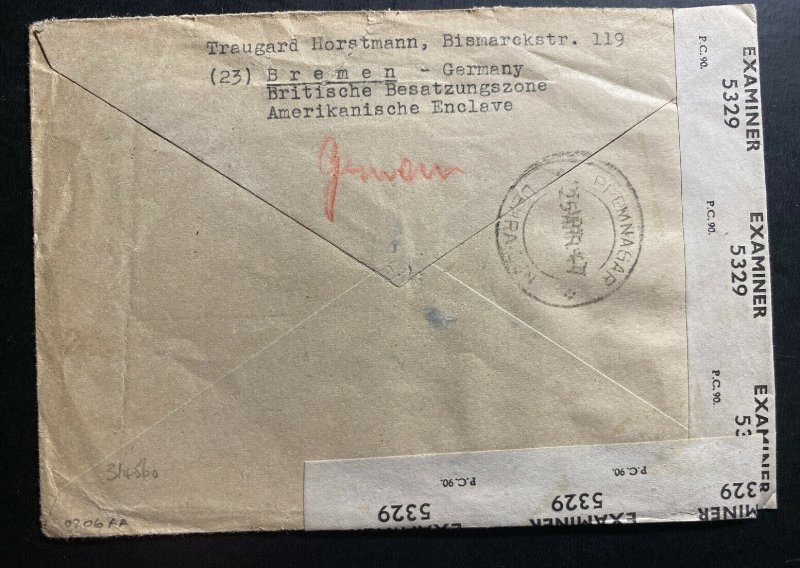 1946 Bremen Germany Censored Cover to Dehra Dun India Internment Camp POW