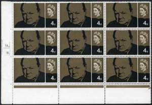 Spec W56b 1965 4d Churchill with Vertical Scratch Cylinder Block of 18 U/M 