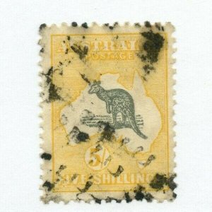 AUSTRALIA 5/ FIVE shilling, KANGAROO, nice cancel Cat $125 used stamp