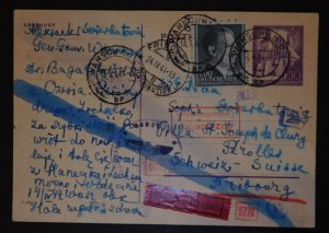 1944 Warsaw GG Poland Germany PS Postcard Cover to Perolles Switzerland Censored
