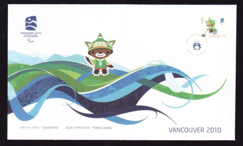Canada-Sc#2309-stamp on FDC-2010-Paralympic Winter Games-Sumi-