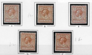 GREAT BRITAIN -  GEORGE V 1924 Five shades mounted mint, 5d brown - 37752