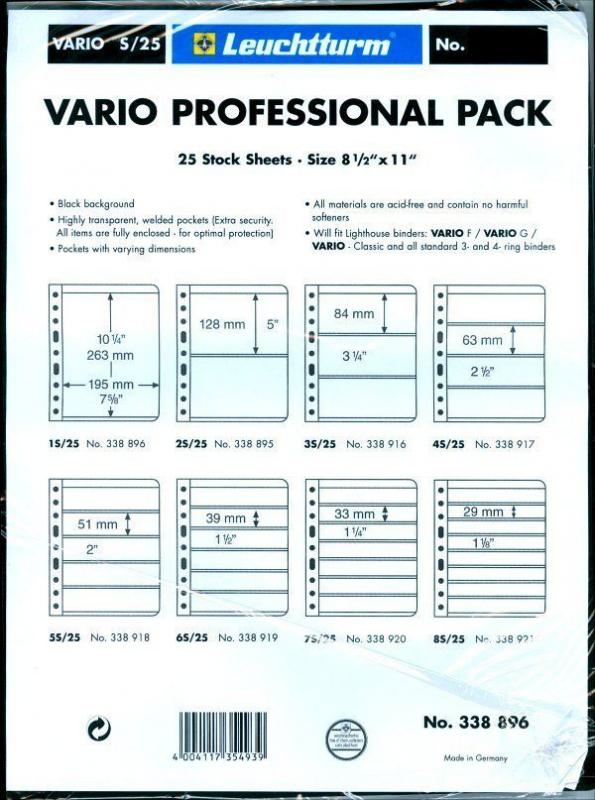 LIGHTHOUSE 25 VARIO STOCK SHEETS 8S EIGHT POCKET BLACK BACKGROUND