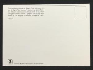 USPS Maxi Card #C107 Los Angeles Olympics Swimming PM at Gym Station 29Jul84