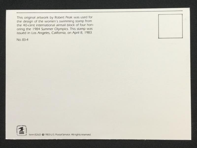 USPS Maxi Card #C107 Los Angeles Olympics Swimming PM at Gym Station 29Jul84