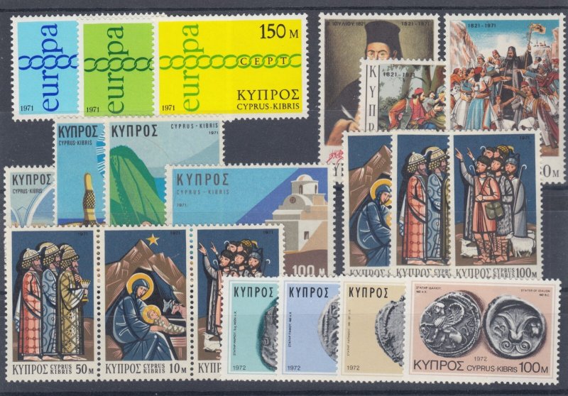 Cyprus Sc 365-389 MNH. 1971-72 issues, 7 complete sets, fresh, bright, VF
