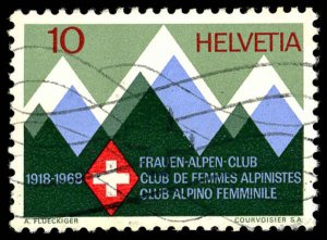SWITZERLAND Sc 487 USED - 1968 10c - Mountains & Club's Emblem