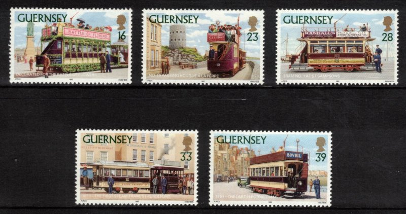 GUERNSEY 1992 Historic Trams; Scott 503-07, SG 588-92; MNH