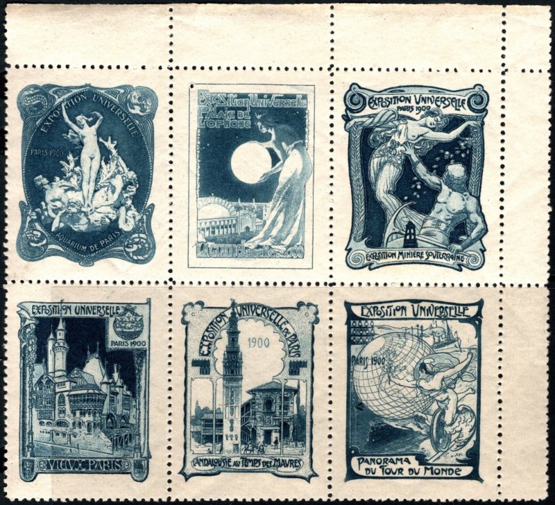 1900 France Poster Stamp Universal Exhibition Of Paris Complete Set Block/6
